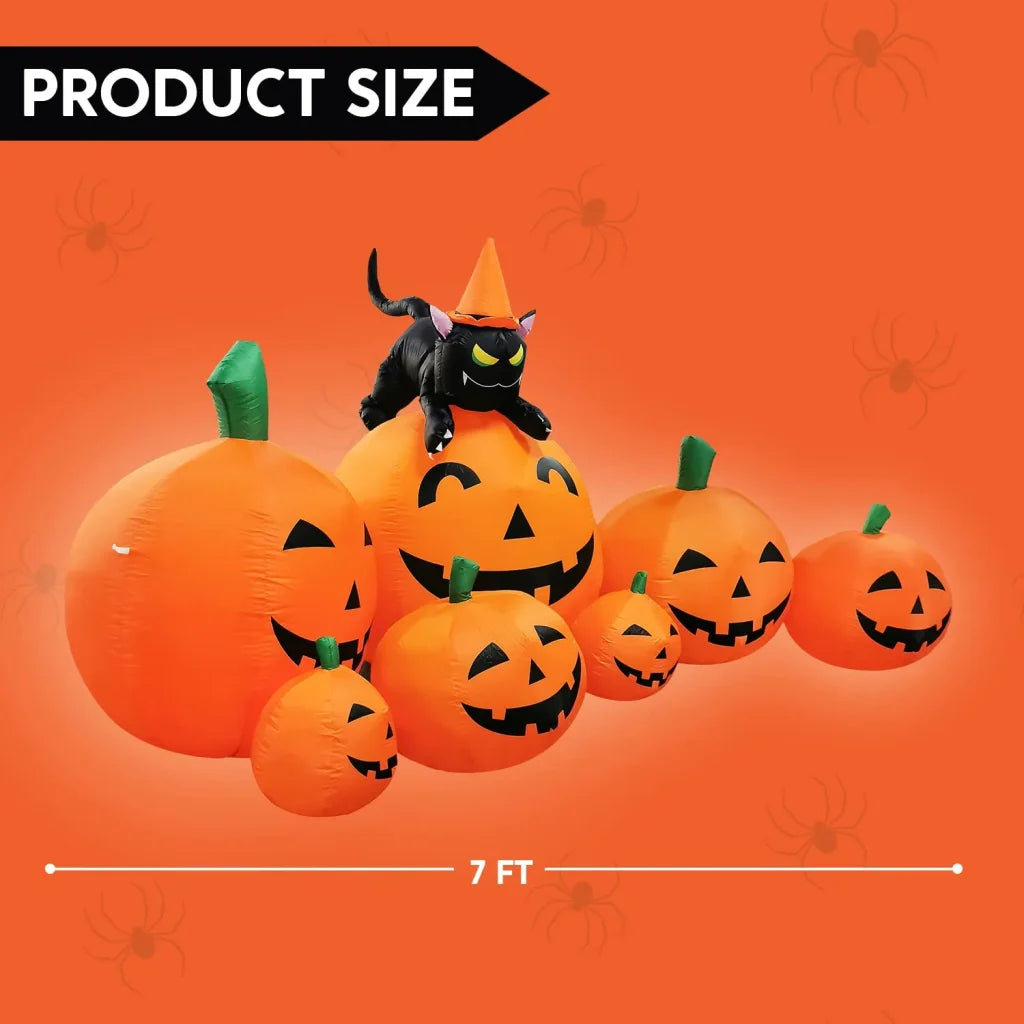 7ft Inflatable Pumpkins with Witch’s Cat Decoration