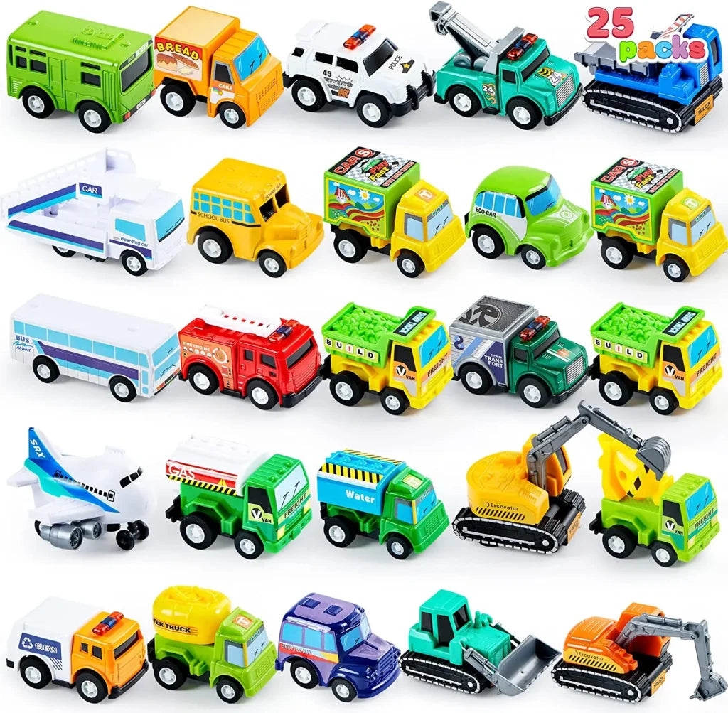 25pcs Pull Back Toy Cars and Trucks Vehicles Set