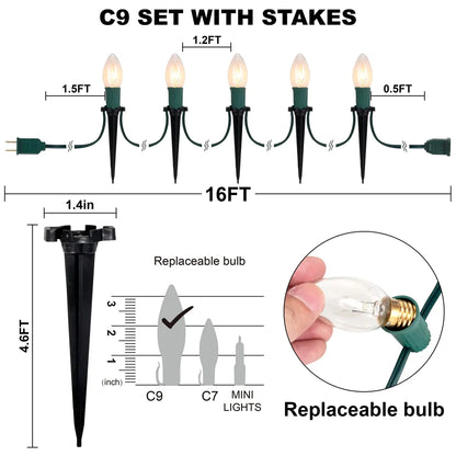 12pcs C9 Warm White Christmas Pathway Marker 15.75ft
