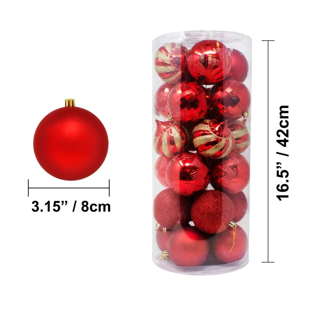 24pcs Red Christmas Ball Ornaments