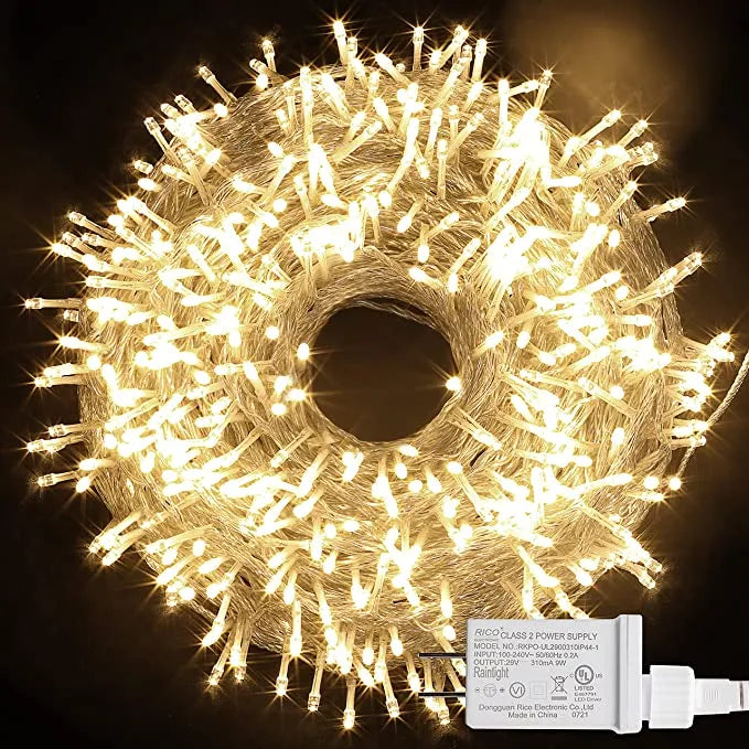 500 LED Warm White Clear Wire String Lights 8 Modes174.2ft