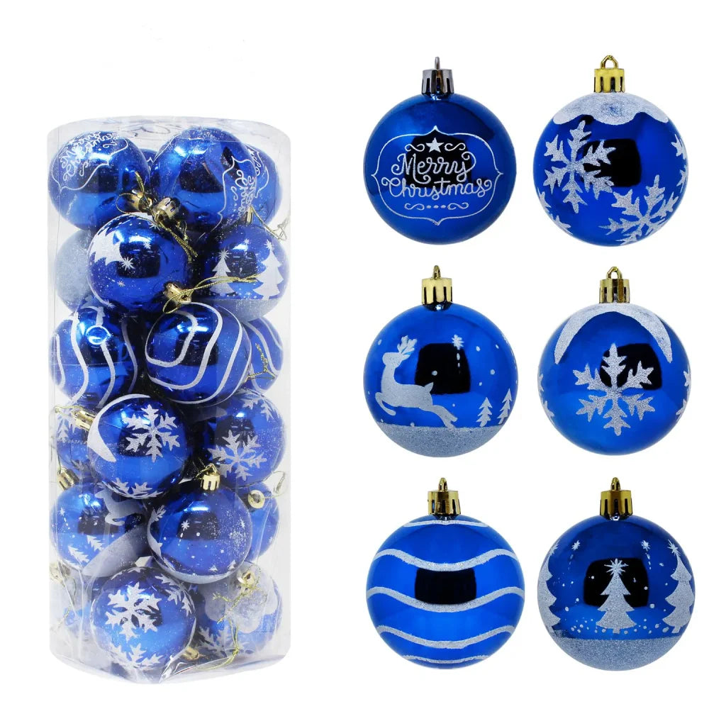 24pcs Blue and White Christmas Ball Ornaments