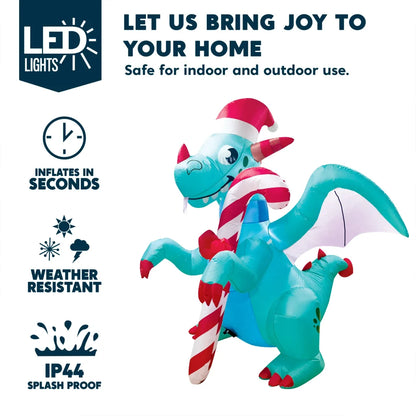 6ft Tall LED Christmas Green Inflatable Dragon