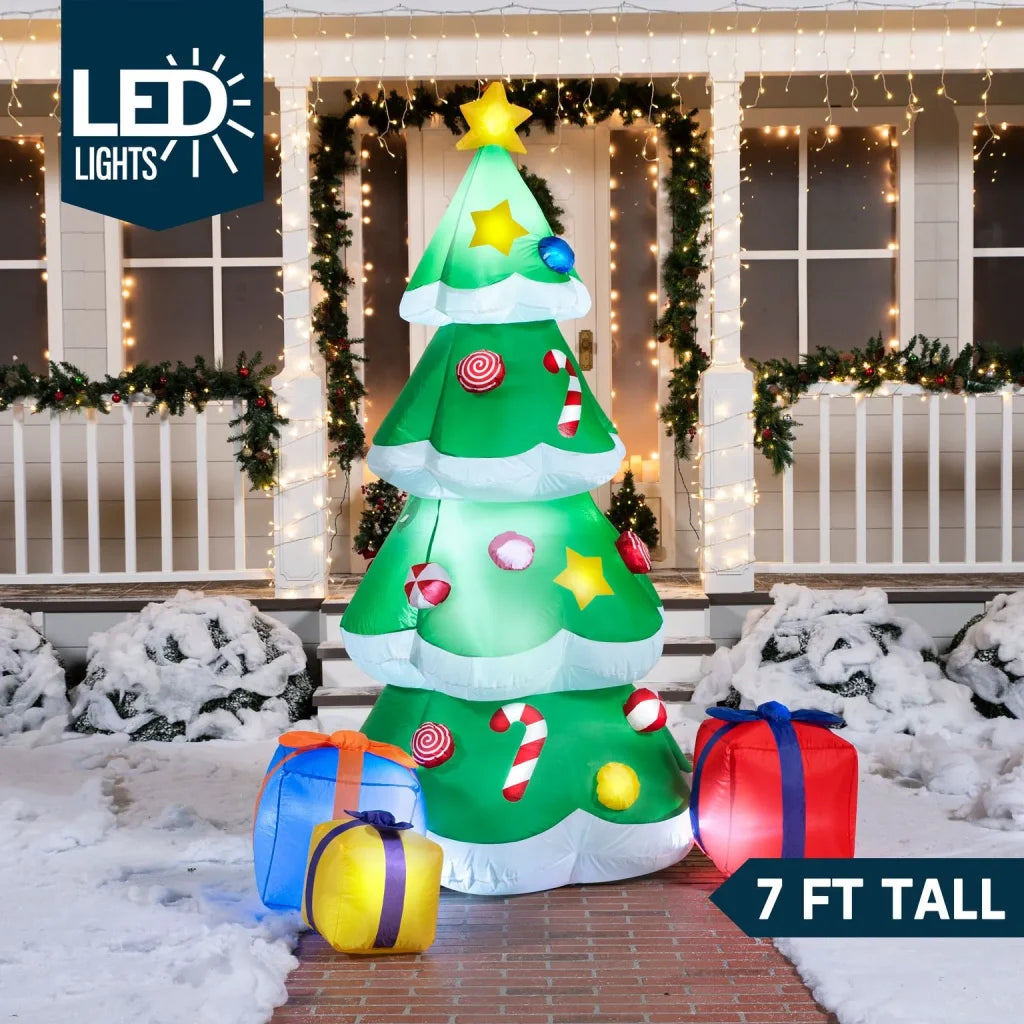 7ft Tall LED inflatable Christmas Tree with 3 Wrapped Gifts