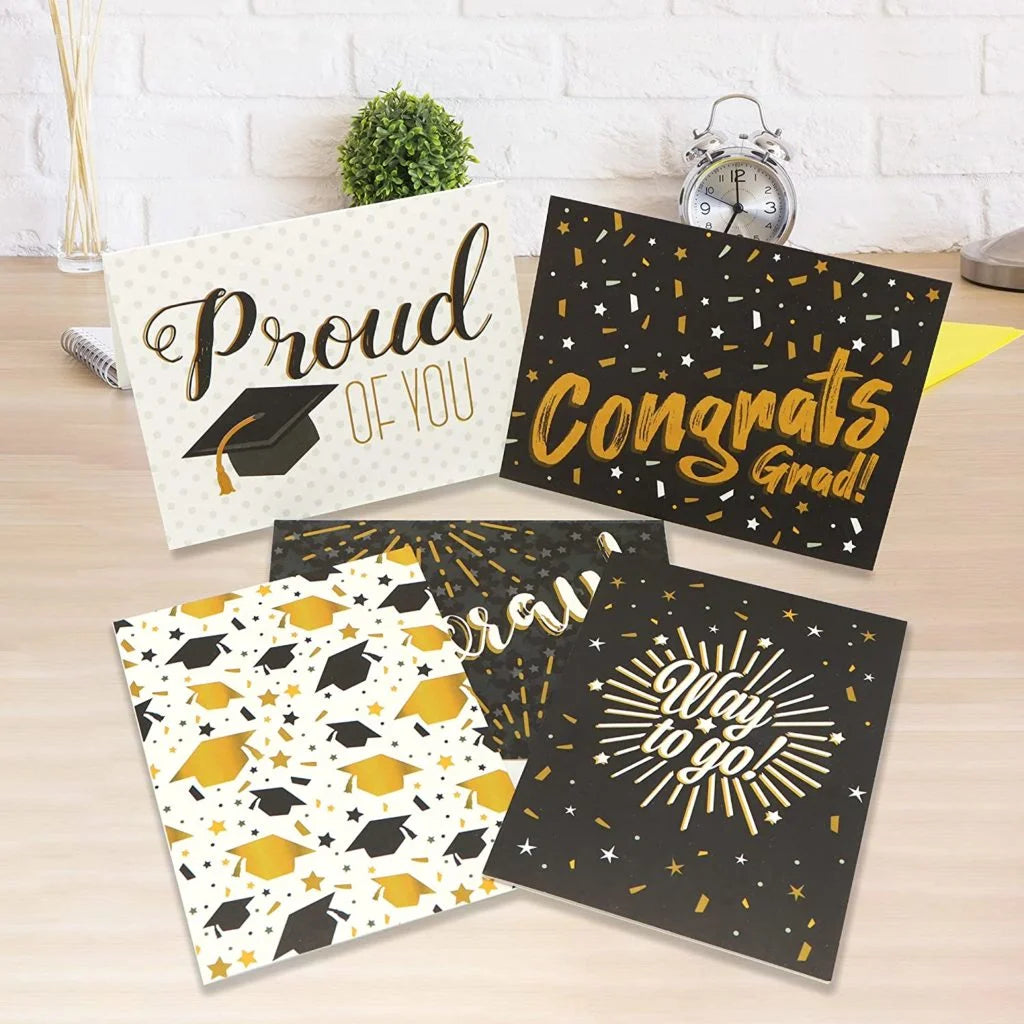 Graduation Cards (Black & Gold) with 9 Designs