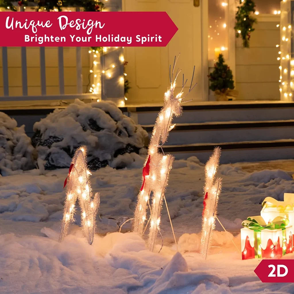 3pcs Light Up Yard Reindeer Family Decoration