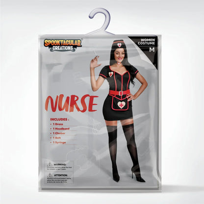 Women Black Cardiac Arrest Nurse Dress Costume