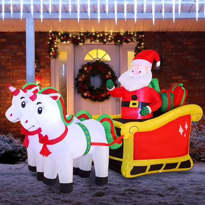 6ft Long LED Inflatable Santa Ride Unicorn Costume Pulling Sleigh