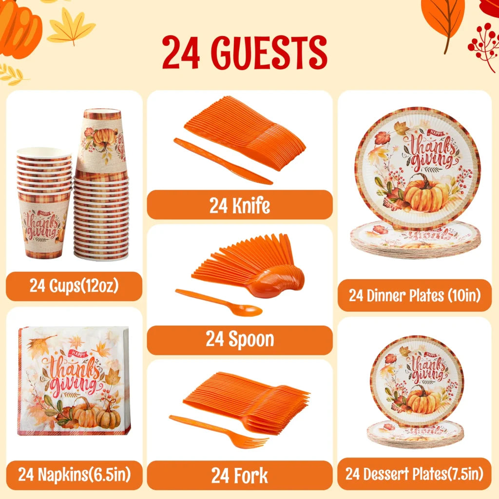 168 Pcs Thanksgiving Disposable Dinnerware Set