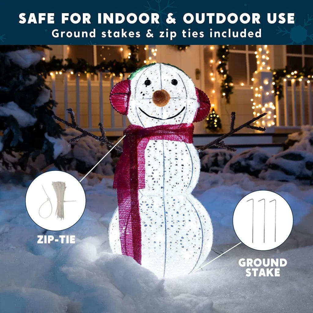 LED Light Up Yard Snowman with Earmuff Yard Light 1.7ft