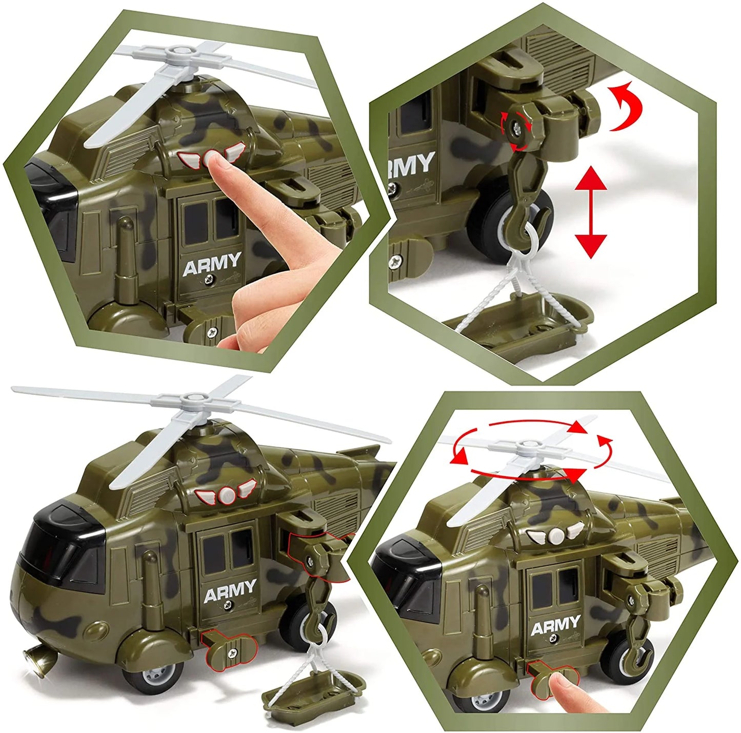 3 in 1 Friction Powered Siren Military Vehicle Toy Set