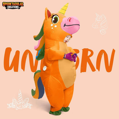 Inflatable Full Body Orange Unicorn Halloween Costume