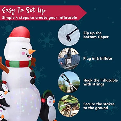 6ft LED Christmas Inflatable Snowman With Penguins