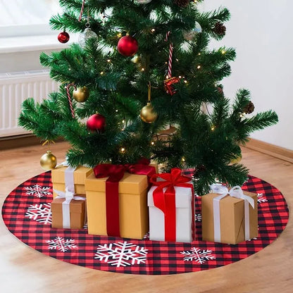 Red and Black Plaid Tree Skirt with Snowflake 36in