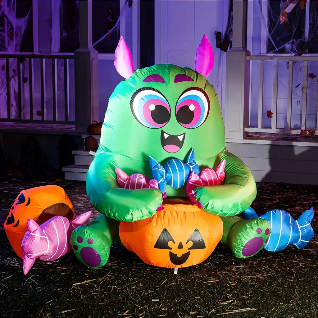 5ft Inflatable LED Monster with Pumpkin and Candies