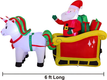 6ft Long LED Inflatable Santa Ride Unicorn Costume Pulling Sleigh