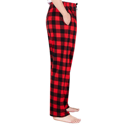 Men Red and Black Plaid Polar Fleece Pajama Pants