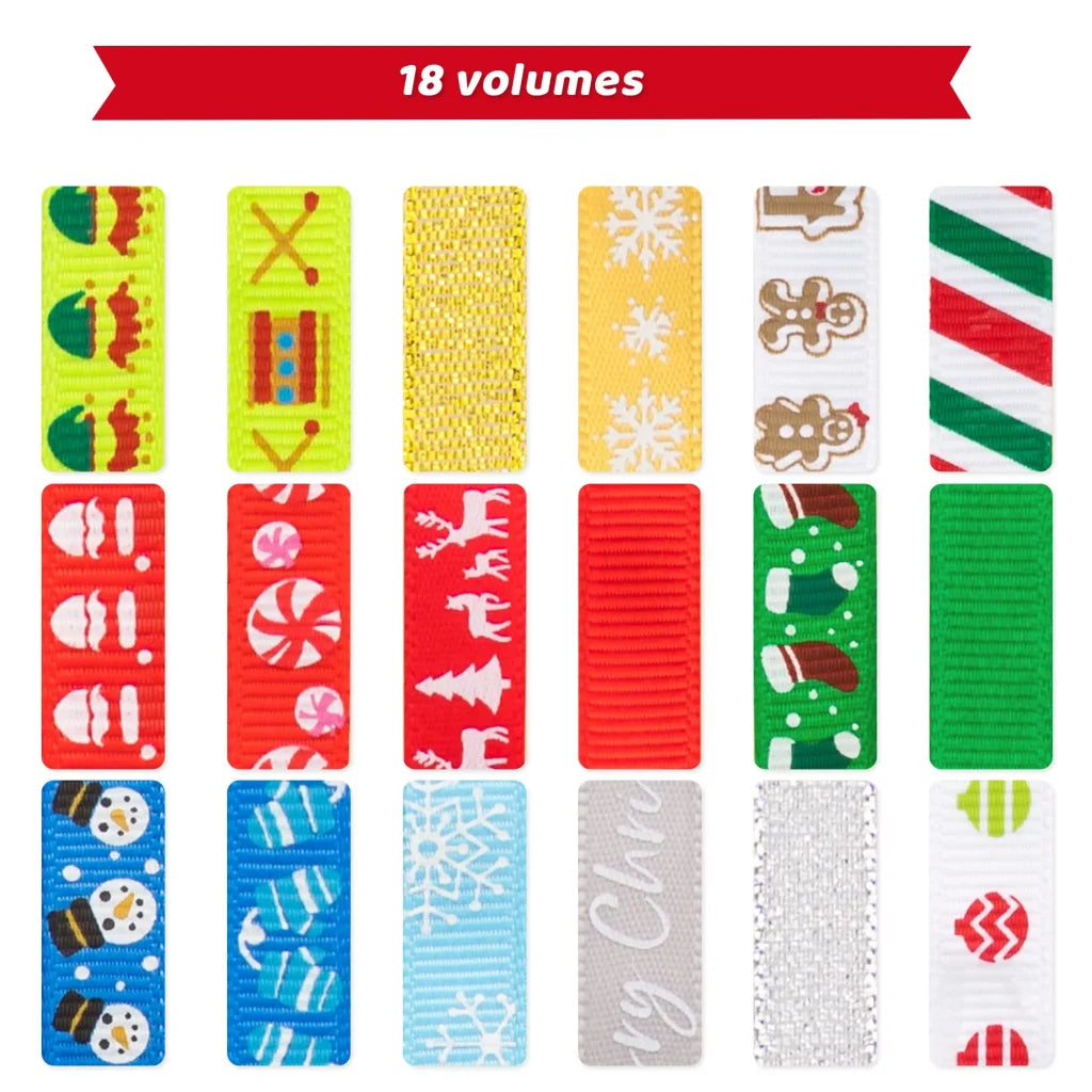 18pcs Christmas Grosgrain Satin Gift Ribbon