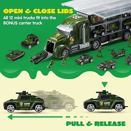 25pcs Green Military Big Truck Toys and Army Men Toys