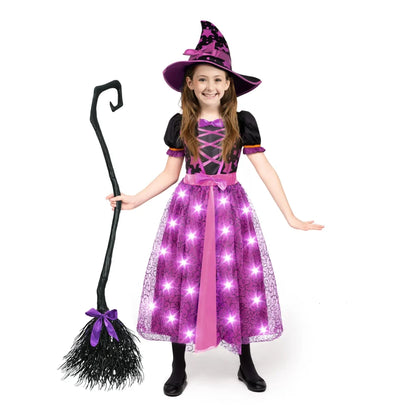 Girls Light Up Purple Witch Costume