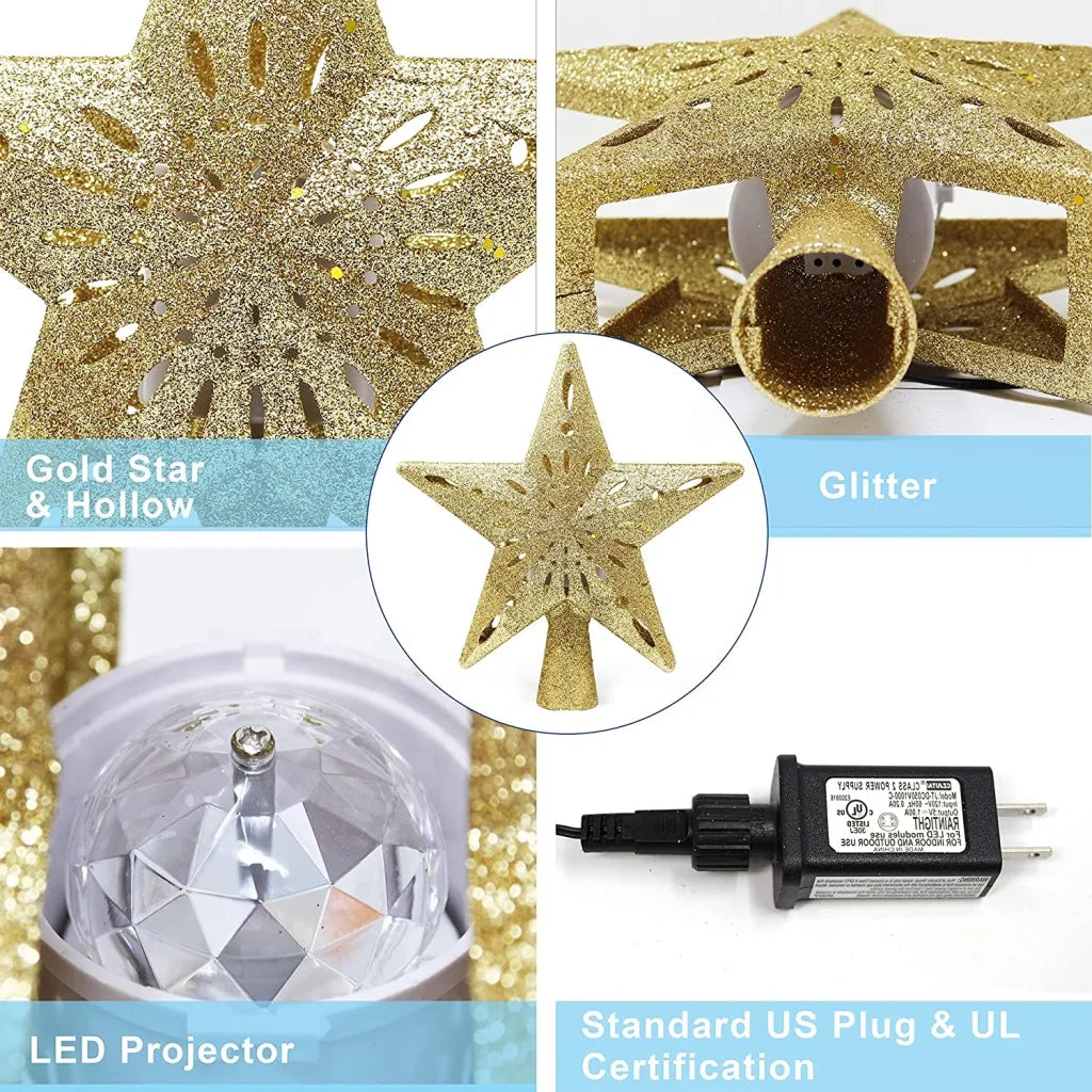 Gold LED Star Christmas Tree Topper