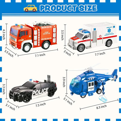 4pcs City Hero Emergency Vehicle Toys