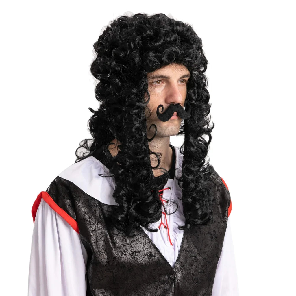 Mens Pirate Black Wig with Mustache