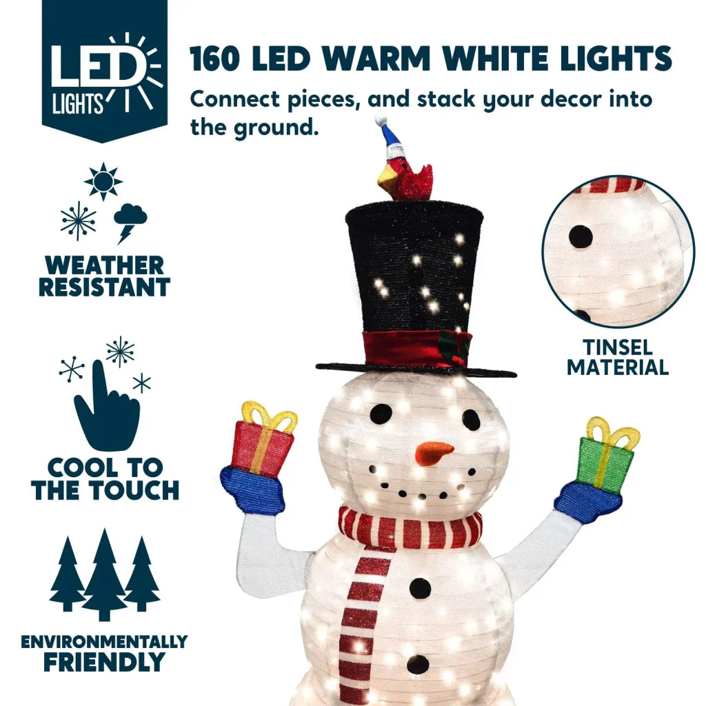 Collapsible LED Light up Snowman Decoration 5ft