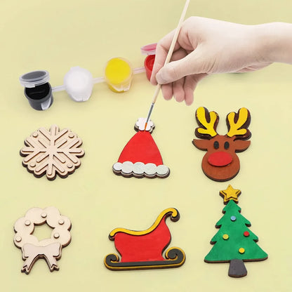 14pcs Silver Christmas Wooden Magnet Painting Kit