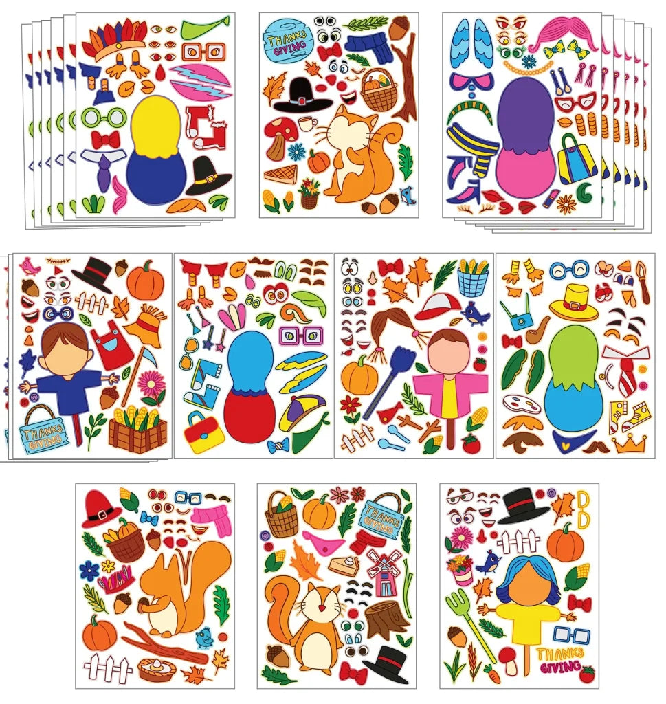 Thanksgiving Full-body Make-a-Face Mix and Match Stickers