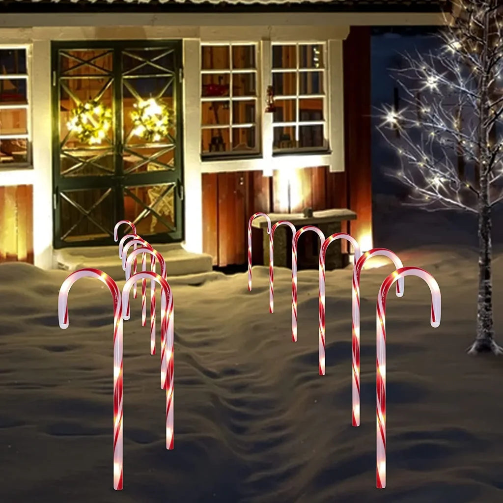 12pcs Red Light Up Candy Cane Pathway Markers 17in