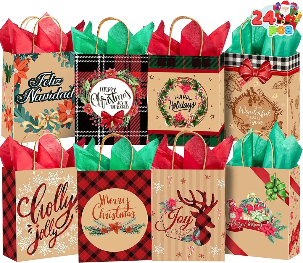 24pcs Vintage Style Kraft Paper Christmas Gift Bags