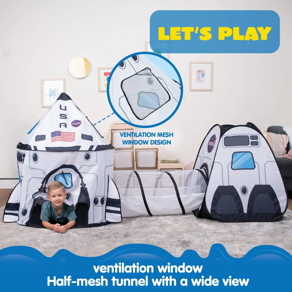 White Rocket Ship Pop Up Play Tent With Tunnel