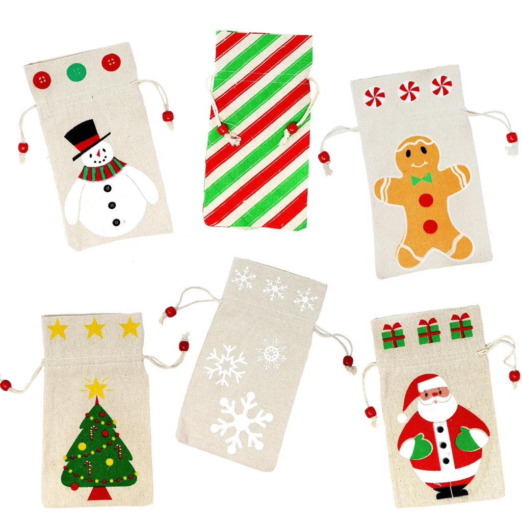 12pcs Assorted Christmas Canvas Drawstring Gift Bags