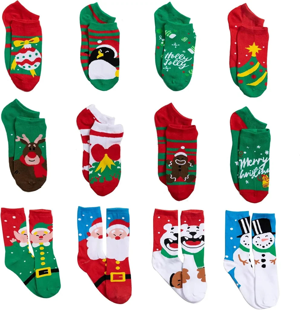 12pcs Women’s Warm Cotton Socks Advent Calendar