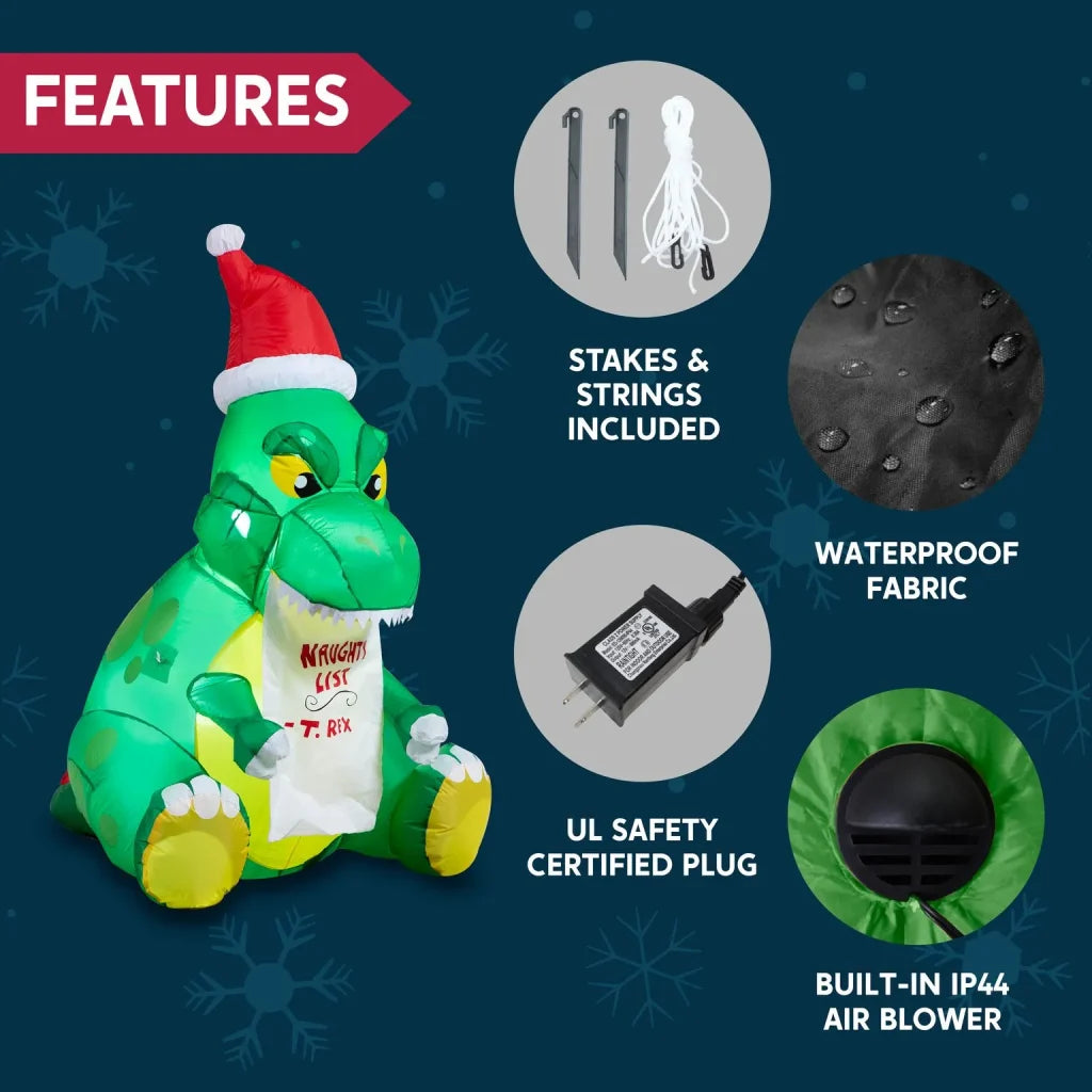 5ft Inflatable Sitting Dinosaur Christmas Decoration