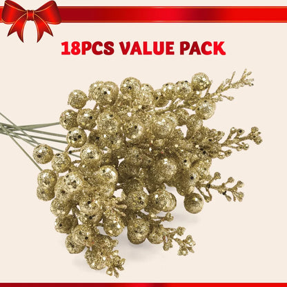 18Pcs 10in Christmas Artificial Glitter Berry Stem