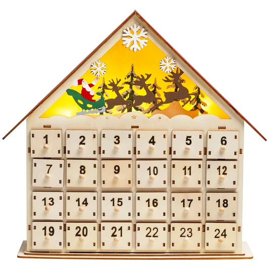 Christmas LED Wooden House Advent Calendar With 24 Drawers