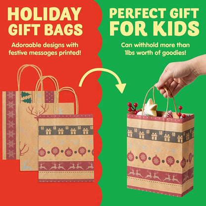 24pcs Christmas Holiday Kraft Gift Bags