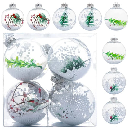 8pcs Snow Filling Clear Plastic Christmas Ornaments