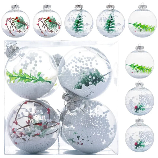 8pcs Snow Filling Clear Plastic Christmas Ornaments