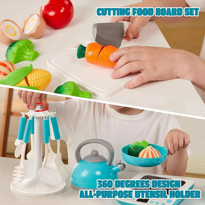 37Pcs Kids Kitchen Playset, Toddler Pretend Cooking Toy Set with Pans, Pots, Utensils Cookware Toys, Play Food, Cutting Vegetables