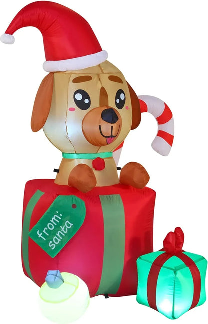 6ft Inflatable LED Christmas Puppy in a Gift