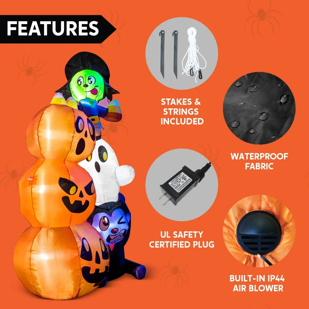 6ft LED Halloween Pumpkins with Stacked Characters