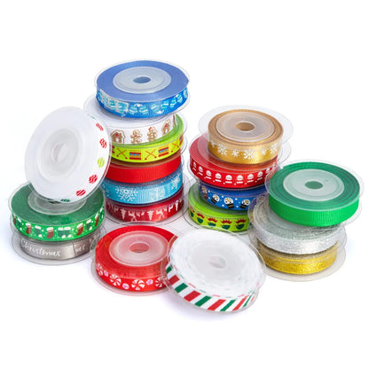 18pcs Christmas Grosgrain Satin Gift Ribbon