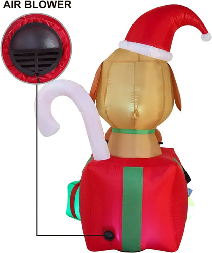 6ft Inflatable LED Christmas Puppy in a Gift