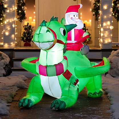 6ft LED Christmas Santa Riding a Dragon Inflatable