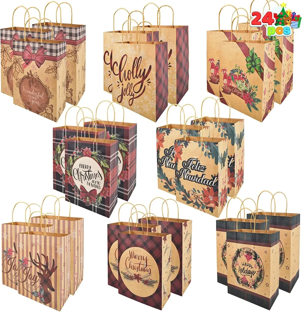 24pcs Vintage Style Kraft Paper Christmas Gift Bags