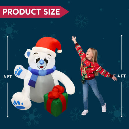 4ft LED Inflatable Polar Bear Christmas Yard Decorations