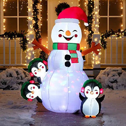 6ft LED Christmas Inflatable Snowman With Penguins